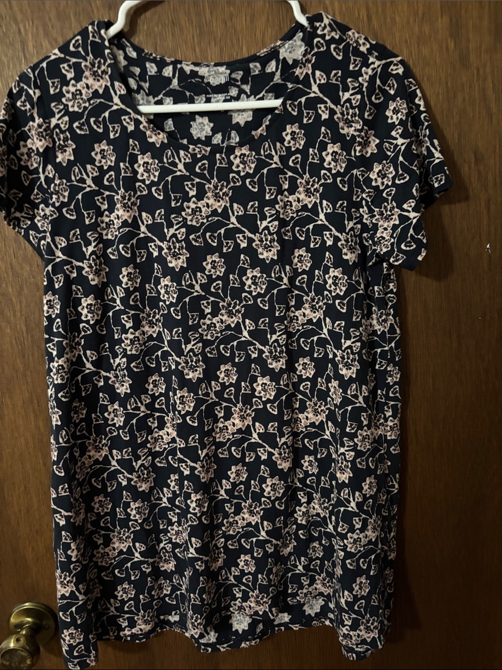J. Jill Navy Tee with Light Pink Floral Print